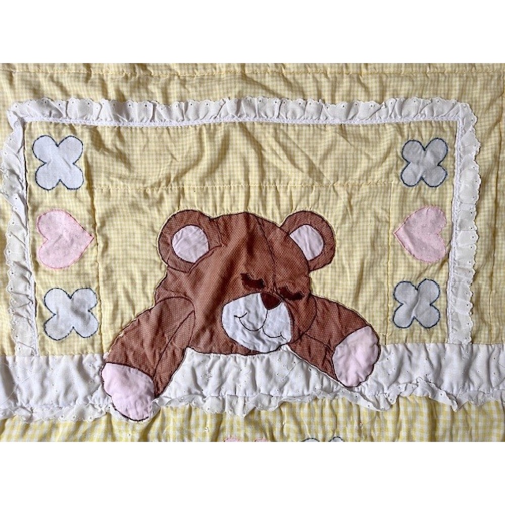 Vintage Teddy Bear sleeping yellow gingham blanket - Picture 4 of 4